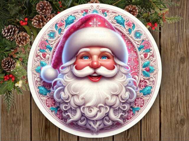 Santa Face Christmas Sign, Pastel Santa, Santa Wreath Santa Smiling - image 1