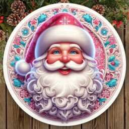 Santa Face Christmas Sign, Pastel Santa, Santa Wreath Santa Smiling - thumbnail 2