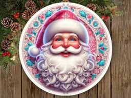 Santa Face Christmas Sign, Pastel Santa, Santa Wreath Santa Smiling - thumbnail 1