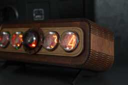 Large Nixie Tube Desk Clock In-4 + Dekatron Og-4, Walnut Case