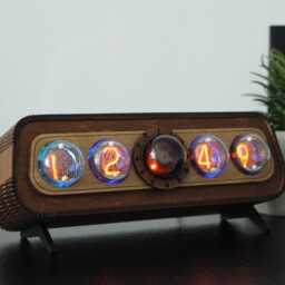 Large Nixie Tube Desk Clock In-4 + Dekatron Og-4, Walnut Case - thumbnail 3