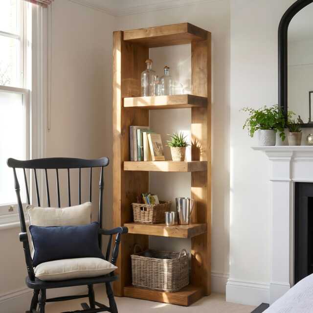 Ely Solid Wood Corner Bookshelf - Open Bookcase, Rustic Scandinavian Design - image 1