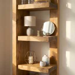 Ely Solid Wood Corner Bookshelf - Open Bookcase, Rustic Scandinavian Design - thumbnail 3