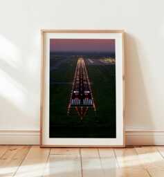 Illuminated Airport Runway Print, Night Aviation Photography, Modern Travel Decor, Pilot Gift, Minimalist Industrial Wall Art - thumbnail 1