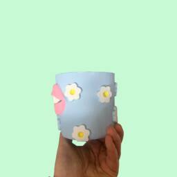 Handmade Flower Print Lip Pot Funky Home Decor Planter - thumbnail 3