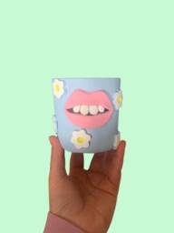 Handmade Flower Print Lip Pot Funky Home Decor Planter