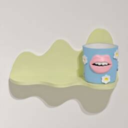 Handmade Flower Print Lip Pot Funky Home Decor Planter - thumbnail 2