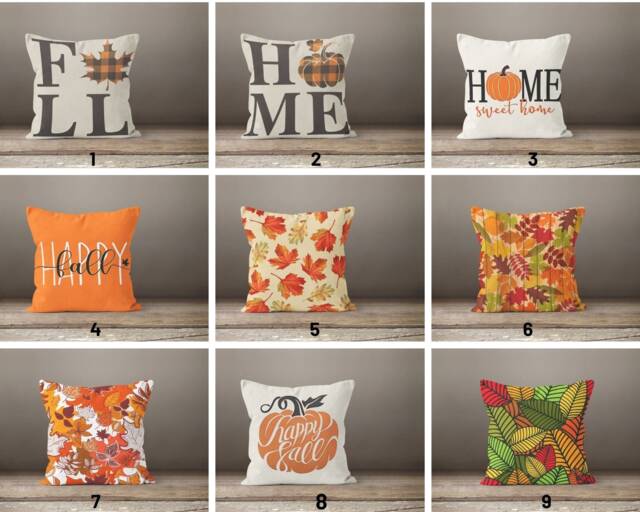 Halloween Decor Cushion Cover/Fall Trend Cushion Case/Sweet Home Pillow Throw Top/Yellow Orange Dry Leaves Pillow/Autumn Pillowcase For - image 1