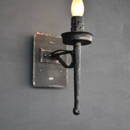 Forged Medieval Wall Sconce, Rustic Gothic Lamp, Riveted Metal Light - thumbnail 3
