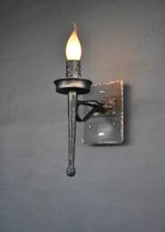 Forged Medieval Wall Sconce, Rustic Gothic Lamp, Riveted Metal Light - thumbnail 1