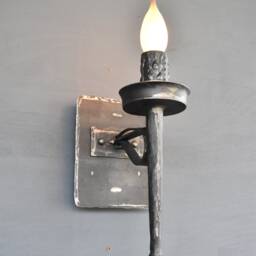 Forged Medieval Wall Sconce, Rustic Gothic Lamp, Riveted Metal Light - thumbnail 4