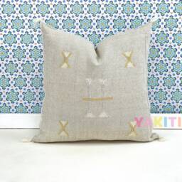 Yakiti-Grey Square Moroccan Pillows 20x20, Aka Cactus Silk Pillow, Decorative Pillows, Sabra Pillows, Moroccan Decor Designer Cactus - thumbnail 3