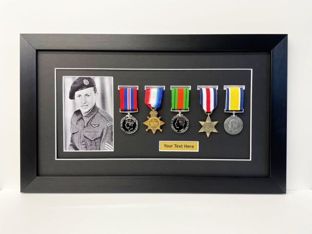 Military Keepsake Frame, Ww1 Ww2 Medals, 6X4 Photo & Title 5 Slots - 51cm X 31cm - image 1