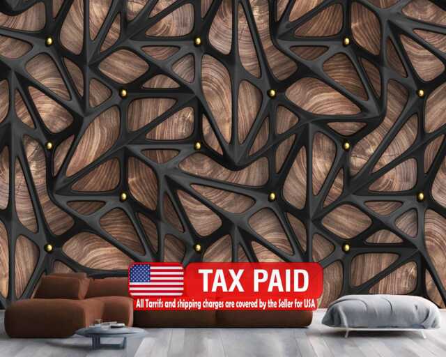 Modern 3D Geometric Wood Wallpaper Mural, Elegant Peel & Stick Wall Decal - image 1
