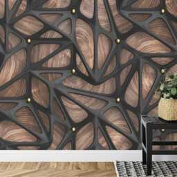 Modern 3D Geometric Wood Wallpaper Mural, Elegant Peel & Stick Wall Decal - thumbnail 3