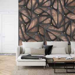 Modern 3D Geometric Wood Wallpaper Mural, Elegant Peel & Stick Wall Decal - thumbnail 2