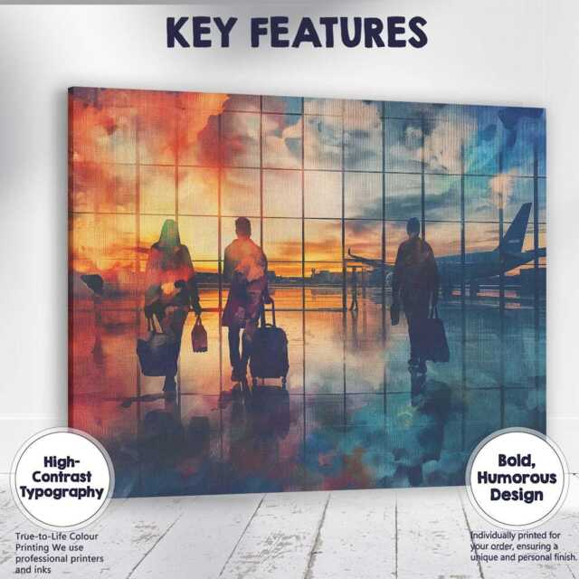 Airport Departure Lounge Traveller Silhouette Sunset Travel Canvas Wall Art Print Decor Picture Ready To Hang - image 1