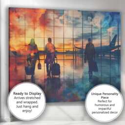 Airport Departure Lounge Traveller Silhouette Sunset Travel Canvas Wall Art Print Decor Picture Ready To Hang - thumbnail 3