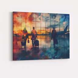 Airport Departure Lounge Traveller Silhouette Sunset Travel Canvas Wall Art Print Decor Picture Ready To Hang - thumbnail 4