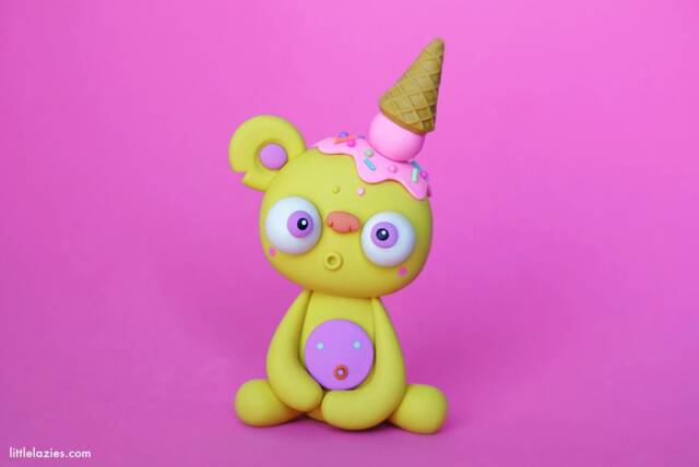 Ice Cream Bear Polymer Clay Sculpture Handmade Miniature Monster - image 1