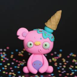 Ice Cream Bear Polymer Clay Sculpture Handmade Miniature Monster - thumbnail 4