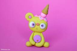 Ice Cream Bear Polymer Clay Sculpture Handmade Miniature Monster - thumbnail 1