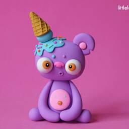 Ice Cream Bear Polymer Clay Sculpture Handmade Miniature Monster - thumbnail 3