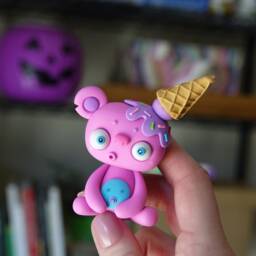 Ice Cream Bear Polymer Clay Sculpture Handmade Miniature Monster - thumbnail 2