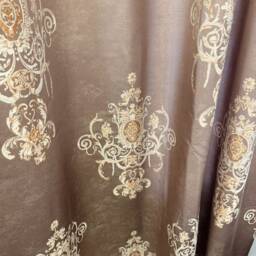Extra Long Blue Gray Beige Jacquard Curtain With Silver/Gold Royal Pattern Grommet Top 12 15 16 17 18 20 24 Feet 2 Story Great Room Ikiriska - thumbnail 3