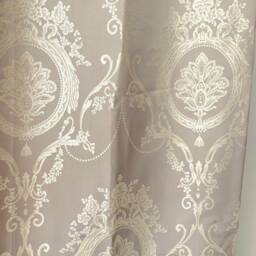 Extra Long Blue Gray Beige Jacquard Curtain With Silver/Gold Royal Pattern Grommet Top 12 15 16 17 18 20 24 Feet 2 Story Great Room Ikiriska - thumbnail 2