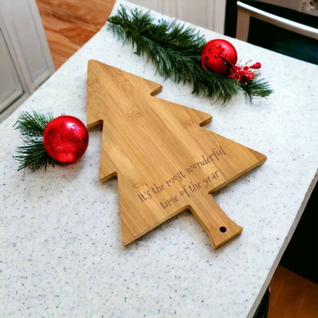 Personalised Christmas Tree Bamboo Chopping Board - Cheeseboard Its The Most Wonderful Time Of Year Gift Serving
