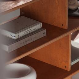 Wide Mid Century Modern Bookcase, Custom Walnut Shelving Unit, Home Office, Ladder Bookshelf, Wooden Bookshelves - thumbnail 4