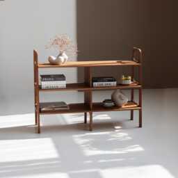 Wide Mid Century Modern Bookcase, Long Low Bookshelf, Walnut Shelving Unit 97-189 cm, Wooden Custom Size