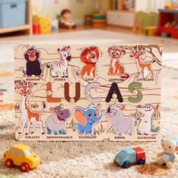 Personalized Baby Name Puzzle, Animal Theme Toddler Puzzle Toy, Early Learning Busy Board, Custom Birthday Gift For Kids, 1st - thumbnail 2