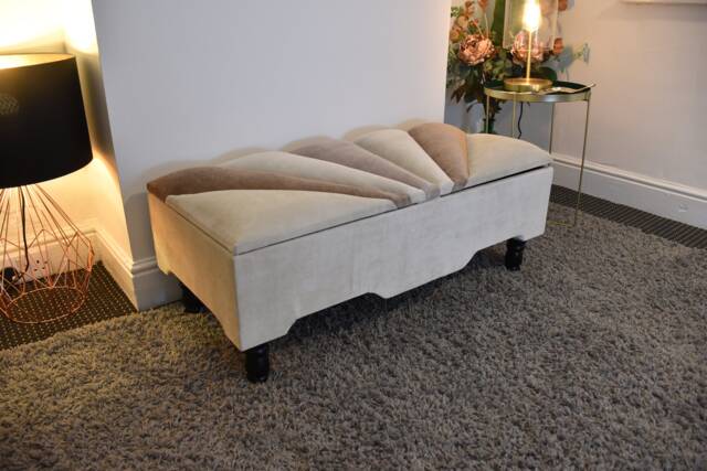 Handcrafted Custom Upholstered Storage Bench With Unique Sunburst Tufted/Panel Design Top - Brand New - image 1