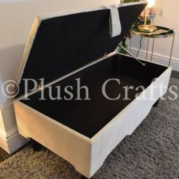 Handcrafted Custom Upholstered Storage Bench With Unique Sunburst Tufted/Panel Design Top - Brand New - thumbnail 3