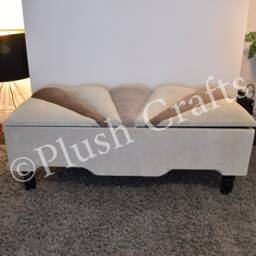 Handcrafted Custom Upholstered Storage Bench With Unique Sunburst Tufted/Panel Design Top - Brand New - thumbnail 2