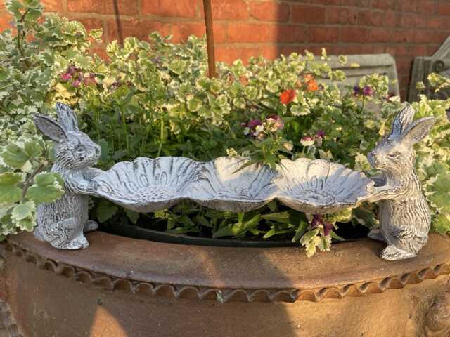 Small Cast Iron Rabbit Birdbath/Feeder Garden Ornament - image 1