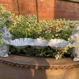Small Cast Iron Rabbit Birdbath/Feeder Garden Ornament - thumbnail 2