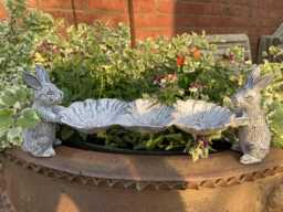 Small Cast Iron Rabbit Birdbath/Feeder Garden Ornament - thumbnail 1