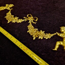 Large Ornate Applique Cherubs Floral Gilt White French Style Decorative Wall Furniture Onlay Moulding Pediment Plastic Decoration - thumbnail 2