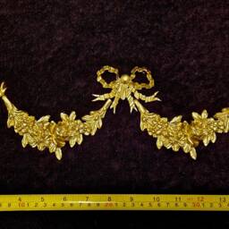 Large Ornate Applique Cherubs Floral Gilt White French Style Decorative Wall Furniture Onlay Moulding Pediment Plastic Decoration - thumbnail 4