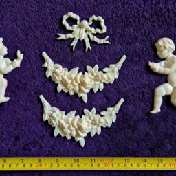 Large Ornate Applique Cherubs Floral Gilt White French Style Decorative Wall Furniture Onlay Moulding Pediment Plastic Decoration - thumbnail 3
