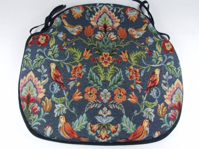 William Denim Tapestry - William Morris Design Large Spindle Back Tie-On Seat Pads Dining/Patio/Garden/Kitchen - image 1