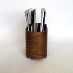 "Magazine Rack - Walnut Veneer With Solid Brass 10"" Long X 7"" Tall 6" - thumbnail 3
