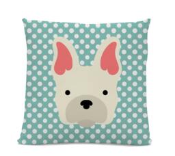 French Bulldog Pillow - Cute Dog Teal Polka Dot Dog Breed Pillow Kid's Room Polka Dot Throw Lover - thumbnail 1