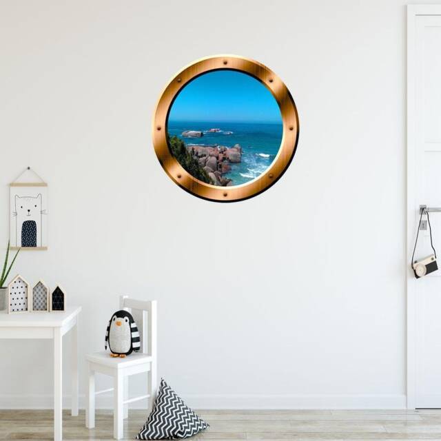 Fake Window 3D Ocean View Wall Decal Sea Porthole Peel & Stick Decor - Vwaq Bp38 - image 1