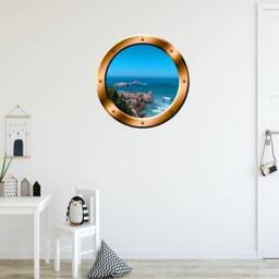 Fake Window 3D Ocean View Wall Decal Sea Porthole Peel & Stick Decor - Vwaq Bp38 - thumbnail 1