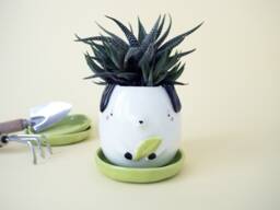 Little Dog Planter With Saucer. A Plant Pot, Doggie Shaped, For Succulent. Ceramic Handmade in Italy - thumbnail 1