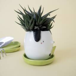 Little Dog Planter With Saucer. A Plant Pot, Doggie Shaped, For Succulent. Ceramic Handmade in Italy - thumbnail 3